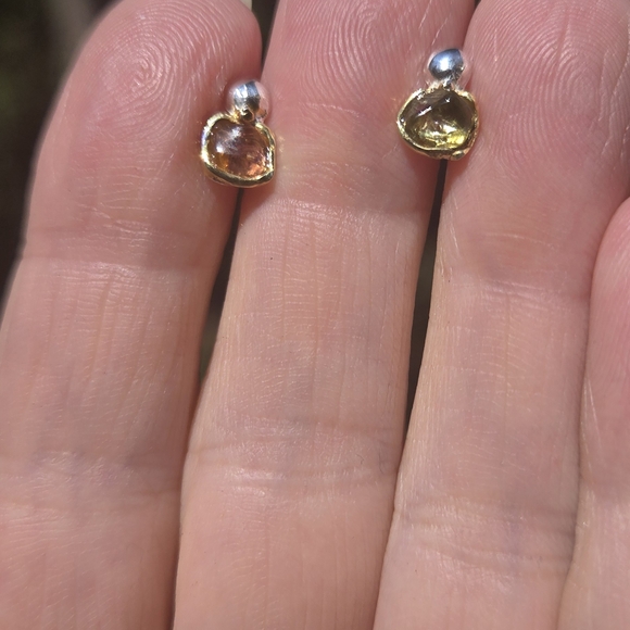Natural Edge Kharma Collection by Avelon Jewelry - Tourmaline Natural Gemstone Sterling & Gold Earrings